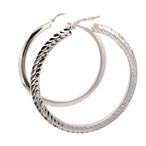 8027BW Creolen, Silber, Kerben, rund, rhodiniert