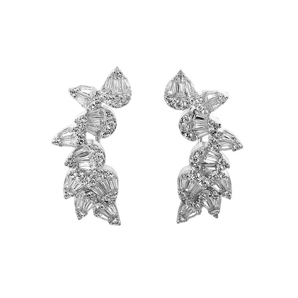 Rankenohrhänger, Pousetten,Baguettesteine, Tropfen, Zirkoniasteine weiß,Silber, rhodiniert