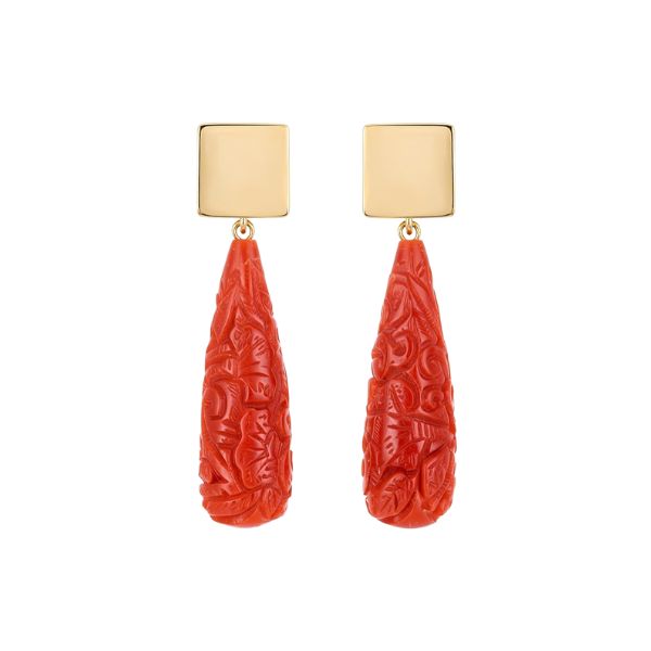 8032BG16 Ohrhänger, Tropfen , künstliche Koralle , Muster, eckig,poliert