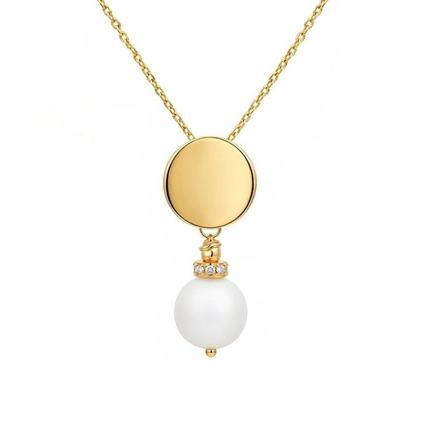 8034A1G1 Anhänger inkl. Kette, Kugel weiß, Zirkoniasteine weiß, Silber, gelbvergoldet, poliert rund