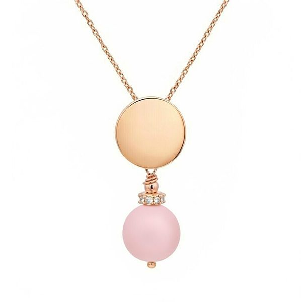 8034A1R3 Anhänger inkl. Kette, Kugel rosa, Zirkoniasteine weiß, Silber, rosevergoldet, poliert rund