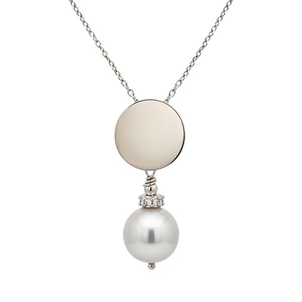 8034A1W8 Anhänger inkl. Kette, Kugel grau, Zirkoniasteine weiß, Silber, rhodiniert, poliert rund