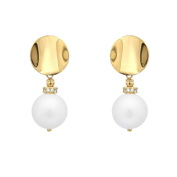 8034B1G1 Anhänger inkl. Kette, Kugel weiß, Zirkoniasteine weiß, Silber, gelbvergoldet, poliert rund