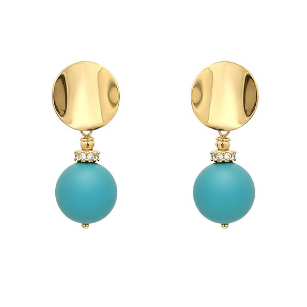 8034B1G14 Ohrhänger, Kugel türkis, Silber, gelbvergoldet, Zirkoniasteine weiß