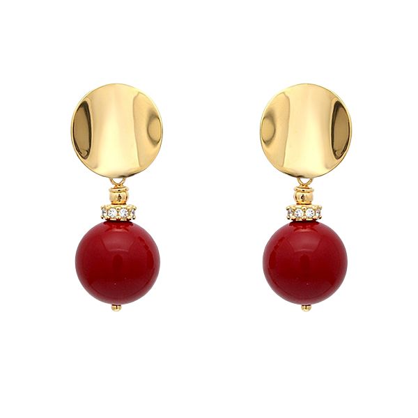 8034B1G16 Ohrhänger, Kugel rot, Zirkoniasteine weiß Silber, gelbvergoldet, poliert rund