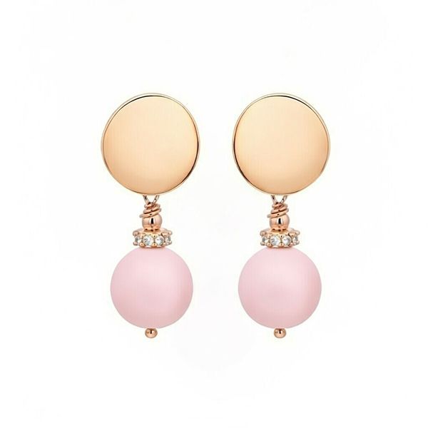 8034B1R3 Ohrhänger, Kugel rosa, Zirkoniasteine weiß, Silber, rosevergoldet, poliert rund