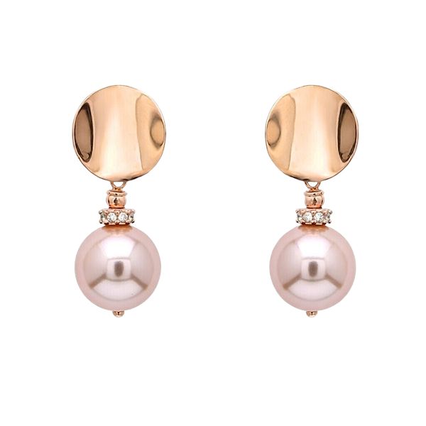 8034B1R3gl Ohrhänger, Kugel rosa, Zirkoniasteine weiß, Silber, rosevergoldet, poliert rund