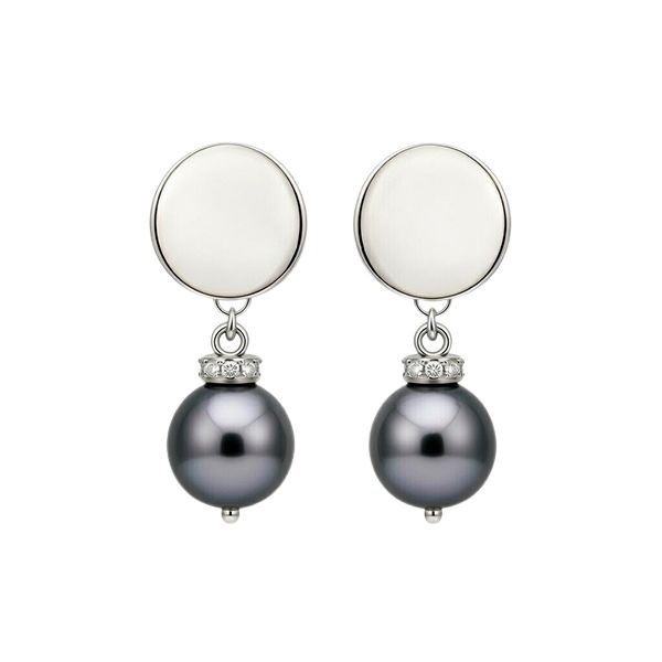 8034B1W18 Ohrhänger, Kugel anthrazit, Zirkoniasteine weiß, Silber, rhodiniert, poliert rund