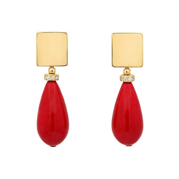 8034BG16 Ohrhänger, Tropfen rot, Zirkoniasteine weiß, Silber, gelbvergoldet