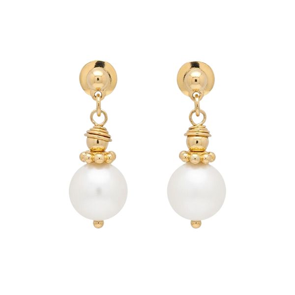 8035B1G1 Ohrhänger, Kugel weiß, Silber, gelbvergoldet