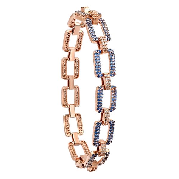 8054DR4 Gliederarmband, Silber, rosevergoldet,Zirkoniasteine weiß, hellblau