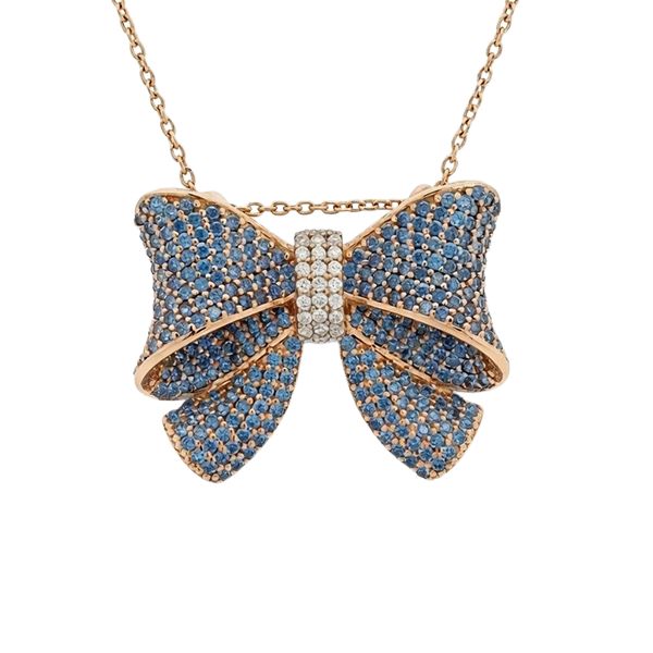 8057AR4 Anhänger, Silber, rosevergoldet, Schleife, Zirkoniasteine weiß, hellblau