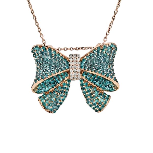 8057AR5 Anhänger, Silber, rosevergoldet, Schleife, Zirkoniasteine weiß, parai