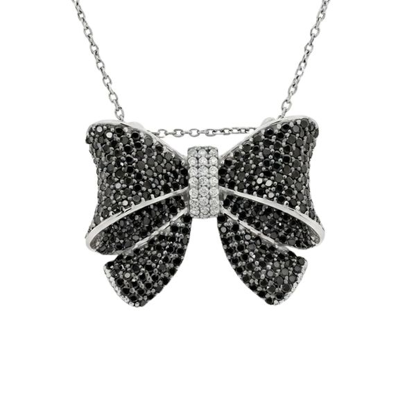 8057AW18 Anhänger, Silber, rhodiniert, Schleife, Zirkoniasteine weiß, schwarz