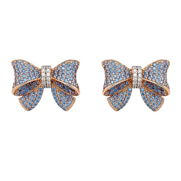 8057BR4 Ohrstecker, Silber, rosevergoldet, Schleife, Zirkoniasteine weiß, hellblau