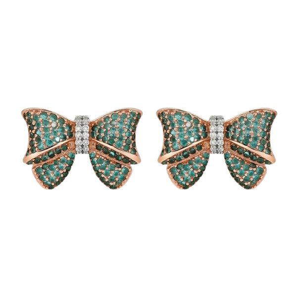 8057BR5 Ohrstecker, Silber, rosevergoldet, Schleife, Zirkoniasteine weiß, paraiba