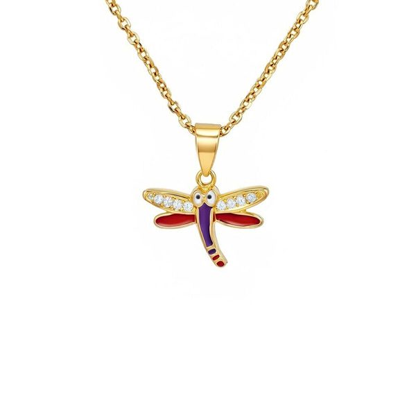 AH+Kette Libelle gelbvergoldet Emaille lila , rot schwarz weiß Ziweiß 