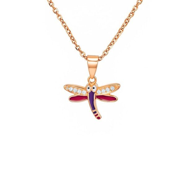 AH+Kette Libelle rosevergoldet Emaille lila , rot schwarz weiß Ziweiß 