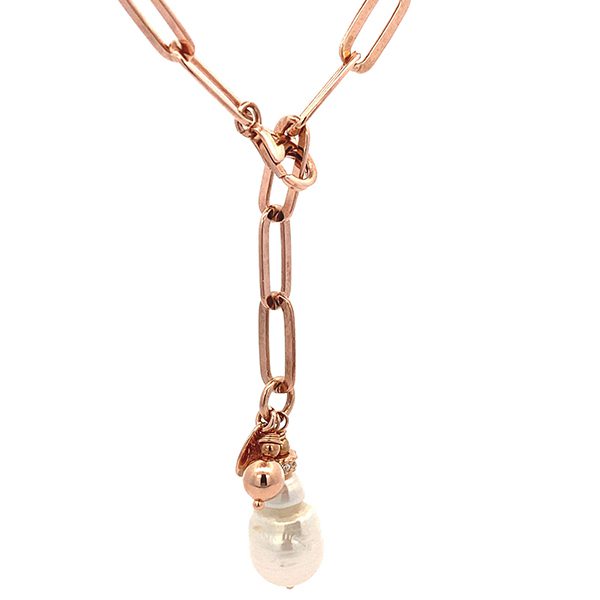 8077AR Collier, Gliederkette, Süßwasserperle, Zirkoniasteine weiß, Silber, rosevergoldet