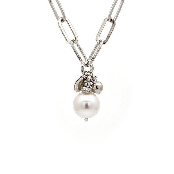 8077DW Armband, Gliederkette, Süßwasserperle, Zirkoniasteine weiß, Silber, rhodiniert