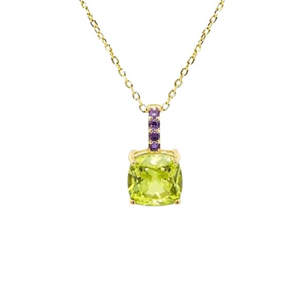8079AG5 Anhänger inkl. Kette, Silber, gelbvergoldet, Zirkoniasteine lila, gelbgrün