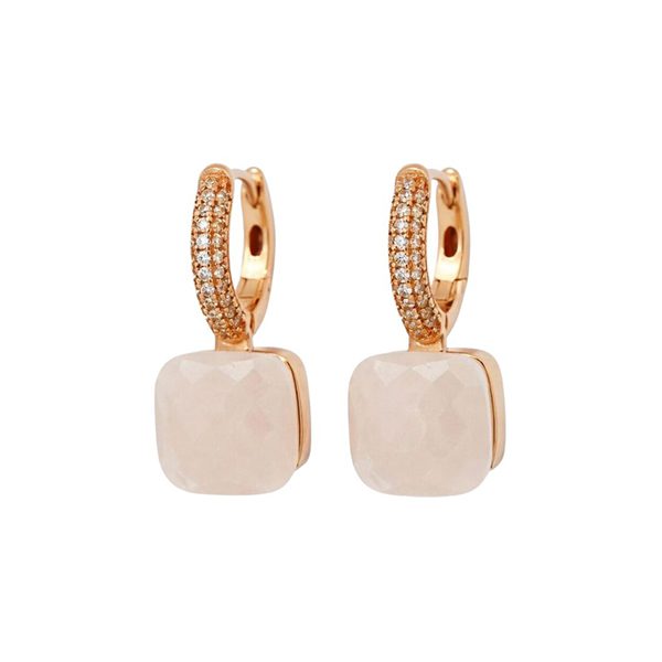 8096BR2 Creolen ,Silber rosevergoldet, Einhänger eckig , Zirkonia, weiß, hellrosa,