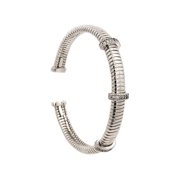 Armreif, Rillen, Zirkoniasteine weiß,Rhodiniertt , rhodiniert