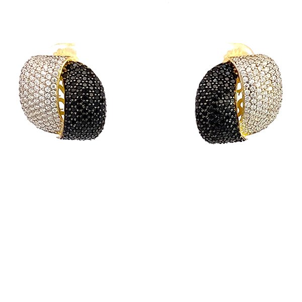 8109BG18 Ohrstecker Kette, Silber, gelbvergoldet, Zirkoniasteine weiß, schwarz