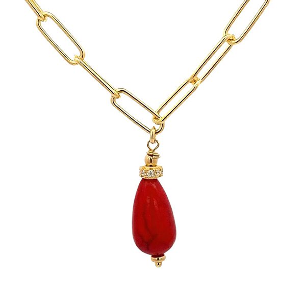 8111DG16 Armband, Tropfen rot, Silber, gelbvergoldet