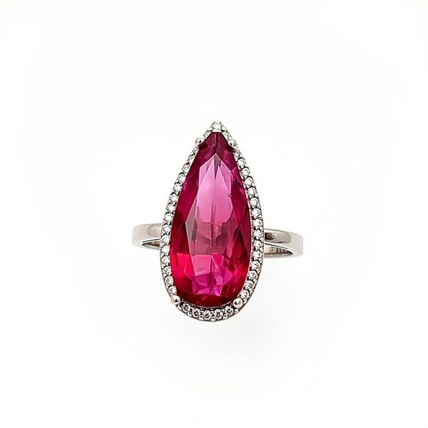 8131CW Ring, tropfen, Silber, rhodiniert, Zirkoniastein pink, weiß