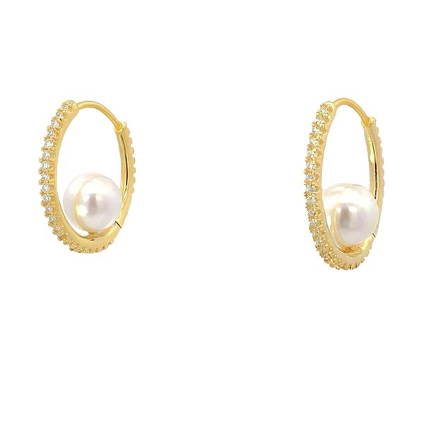 8140BG Creole, Zirkoniasteine weiß, Muschelkernperle, gelbvergoldet