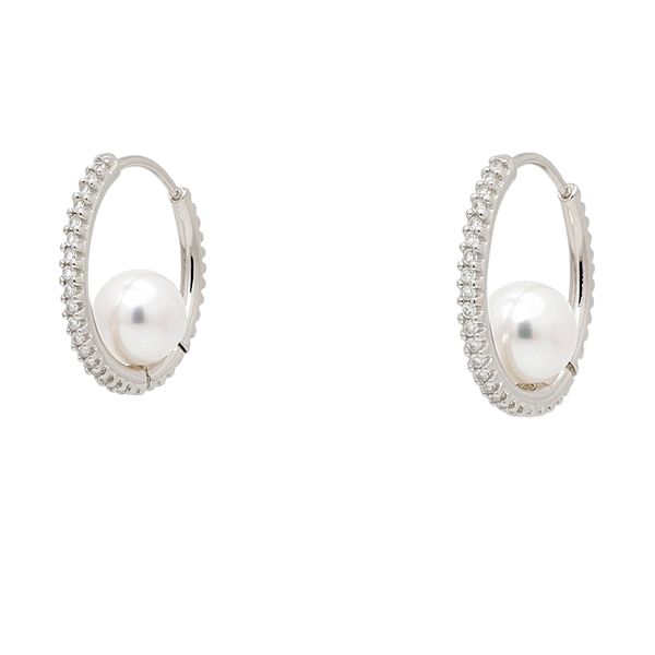 8140BW Creole, Zirkoniasteine weiß, Muschelkernperle, rhodiniert