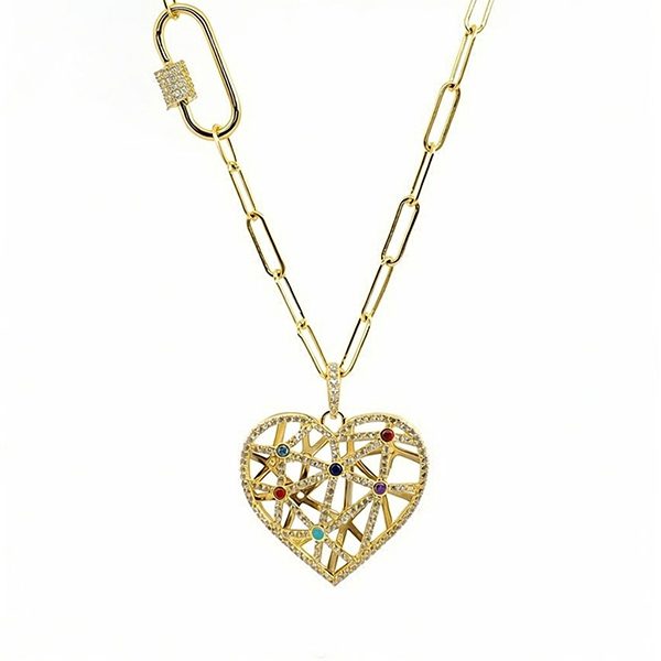 8145AG123 Collier, Gliederkette, Herz, Silber, gelbvergoldet, Zirkoniasteine kunterbunt