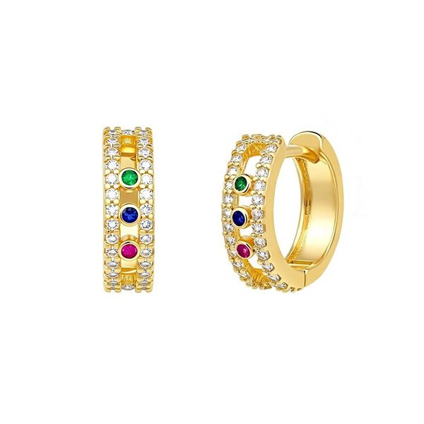 8145BG123 Creolen, Gliederkette, Silber, gelbvergoldet, Zirkoniasteine kunterbunt