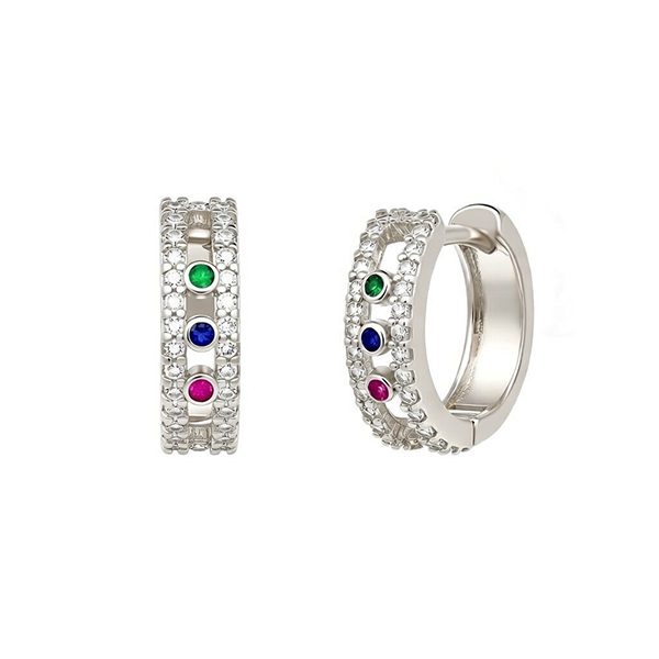 8145BW123 Creolen, Gliederkette, Silber, rhodiniert, Zirkoniasteine kunterbunt