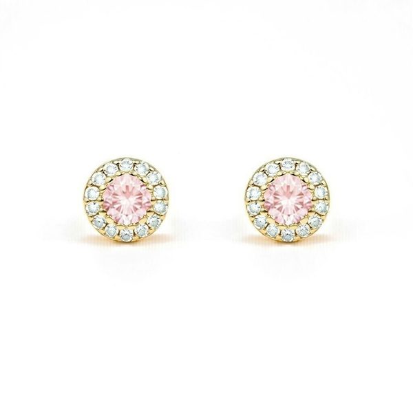8171BG3 Ohrstecker, rund , Silber, gelbvergoldet, Zirkoniasteine weiß, rosa