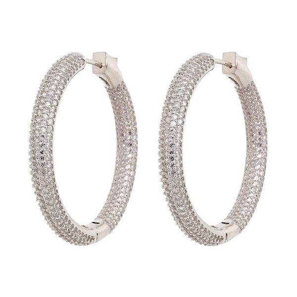 8184B1W Creolen, Silber, rund, Zirkoniasteine weiß, rhodiniert