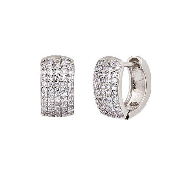 8185BW Creolen, Silber, Zirkoniasteine weiß, rhodiniert