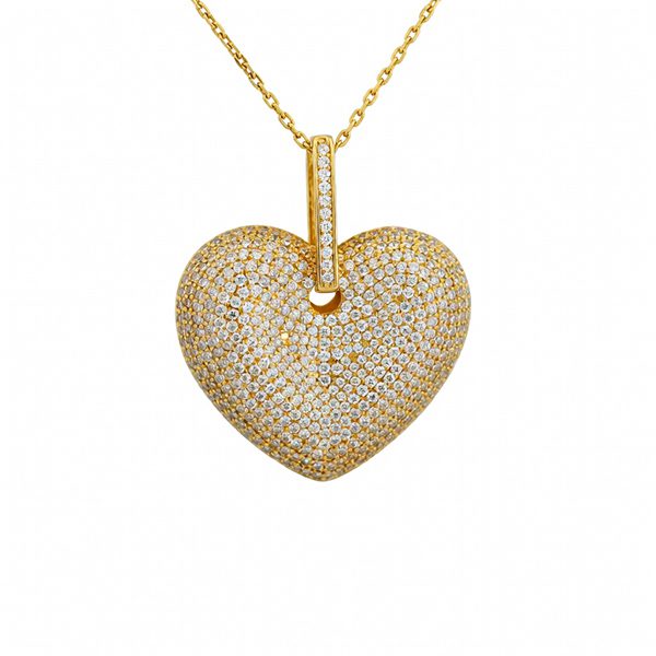 Anhänger inkl. Kette Silber gelbvergoldet Herz weiße Zirkonia