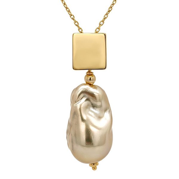 8229A1G2gl Muschelkernperle, Anhänger inkl. Kette, gelbvergoldet, rund