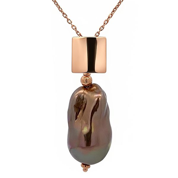 8229A1R12gl Muschelkernperle, Anhänger inkl. Kette, rosevergoldet, eckig