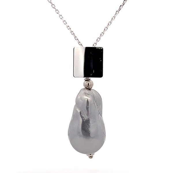 8229A1W8gl Muschelkernperle, Anhänger inkl. Kette, rhodiniert, eckig