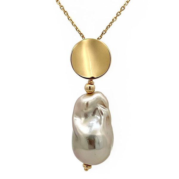 8229AG2gl Muschelkernperle, Anhänger inkl. Kette, gelbvergoldet, rund