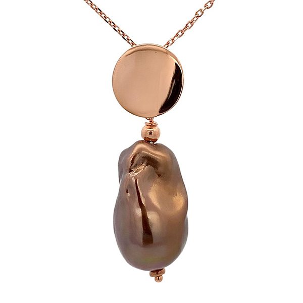 8229AR12gl Muschelkernperle, Anhänger inkl. Kette, rosevergoldet, rund
