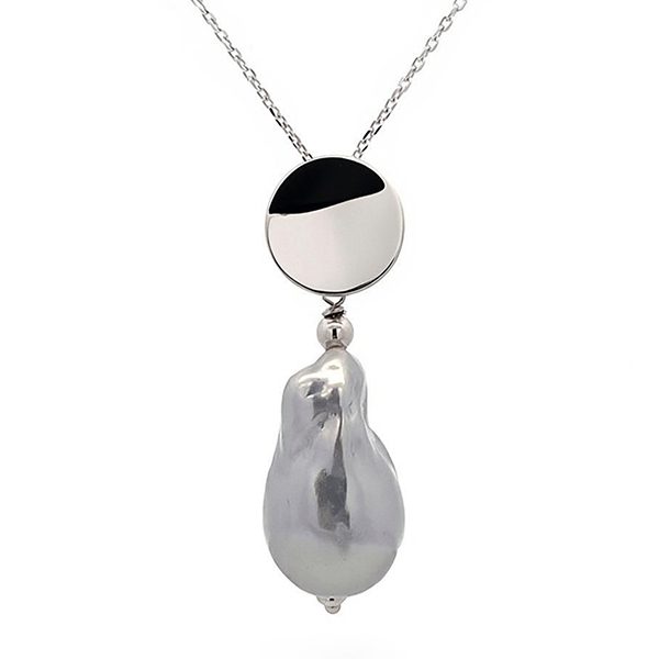 8229AW8gl Muschelkernperle, Anhänger inkl. Kette, rhodiniert, rund