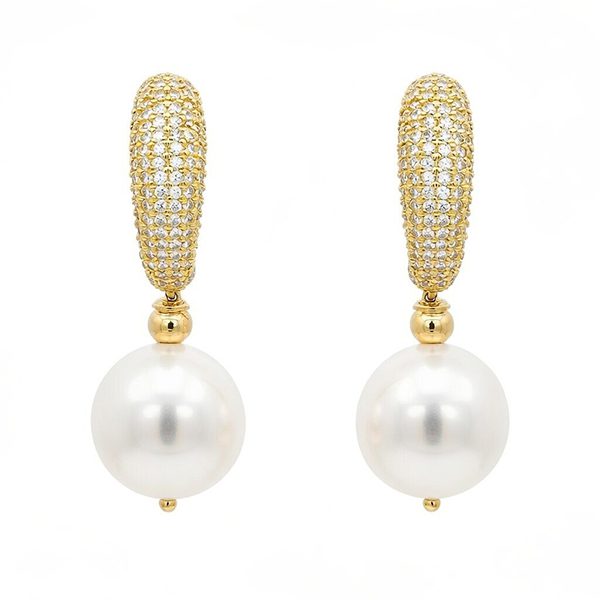 Ohrhänger, Silber , vergoldet, Zirkonia weiß, Muschelkernperle