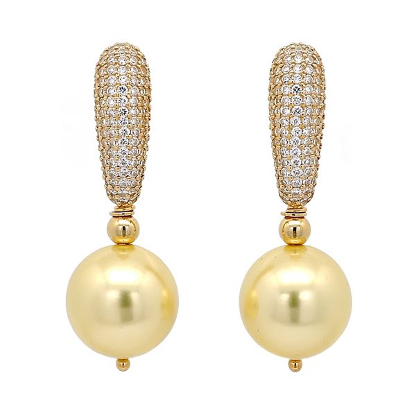 8230BG50gl Ohrhänger, Silber , vergoldet, Zirkonia weiß, Muschelkernperle