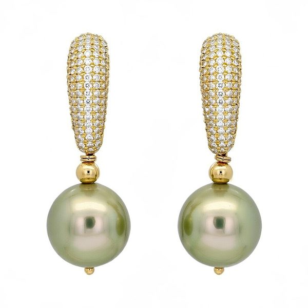 8230BG7gl Ohrhänger, Silber , vergoldet, Zirkonia weiß, Muschelkernperle