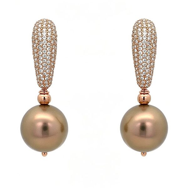 8230BR12gl Ohrhänger, Silber , rosevergoldet, Zirkonia champagner, Muschelkernperle