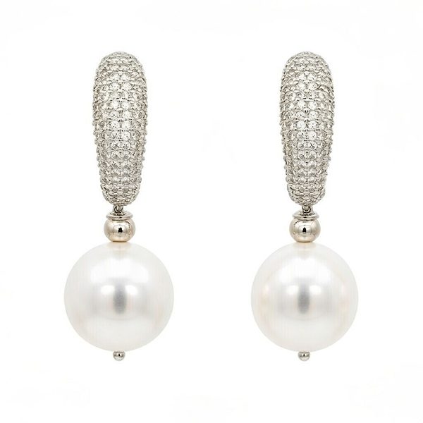 Ohrhänger, Silber , rhodiniert, Zirkonia weiß, Muschelkernperle